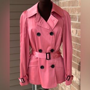 INC sM coral/pink satin trench-blazer or light coat-lined-belted-Think Spring!